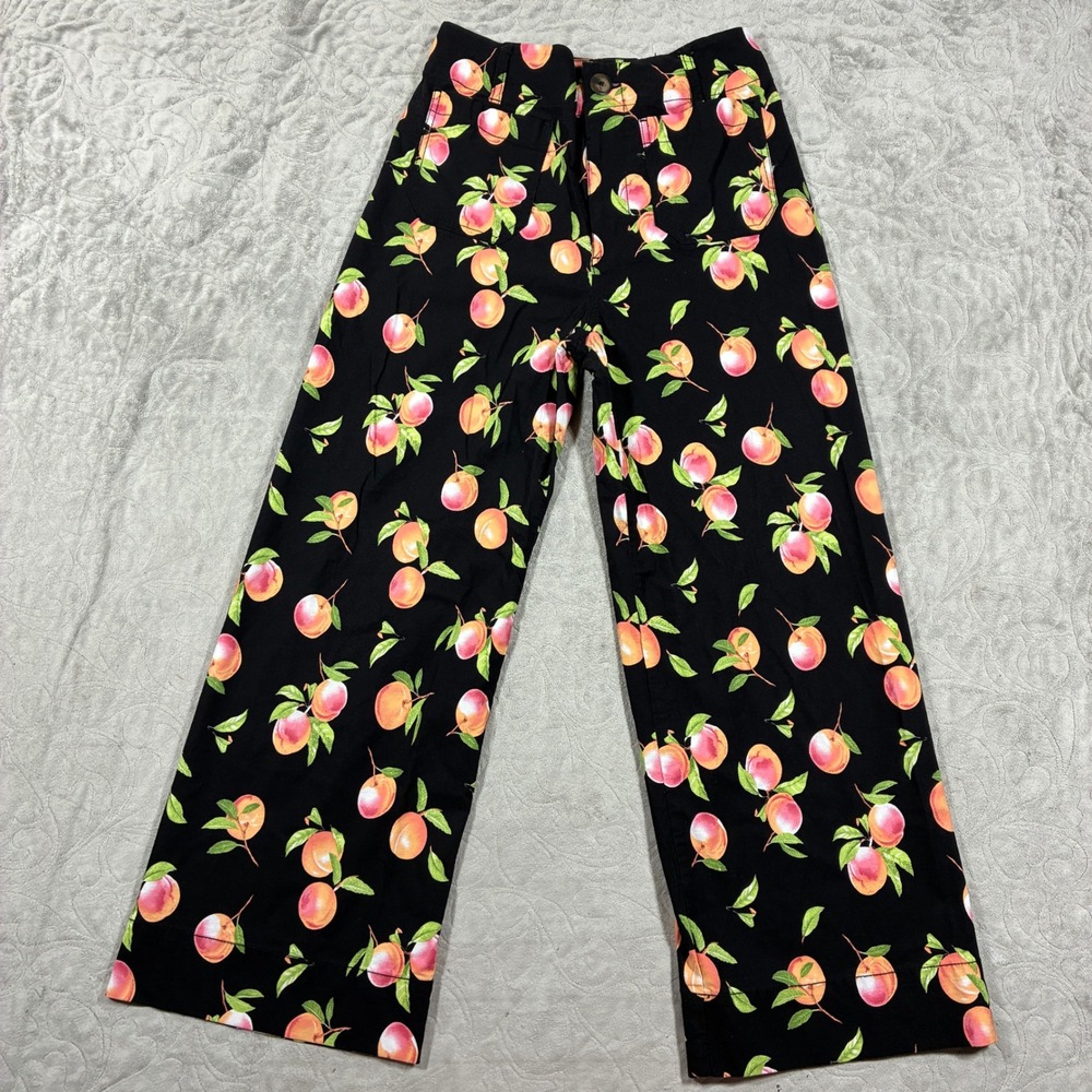 Anthropologie Maeve The Colette Peach Print Wide Leg Pants Size 26 Fruit